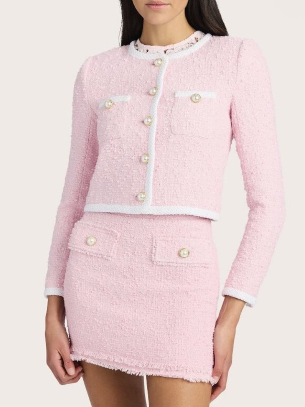Generation Love Amber Tweed Jacket in 
Ballet Slipper Light Pink Boucle NEW L - Picture 3 of 9